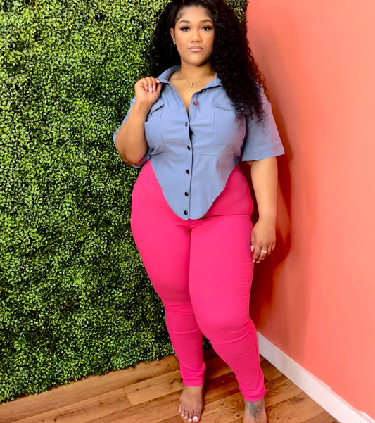 High Waist Bae Pants- Hot Pink