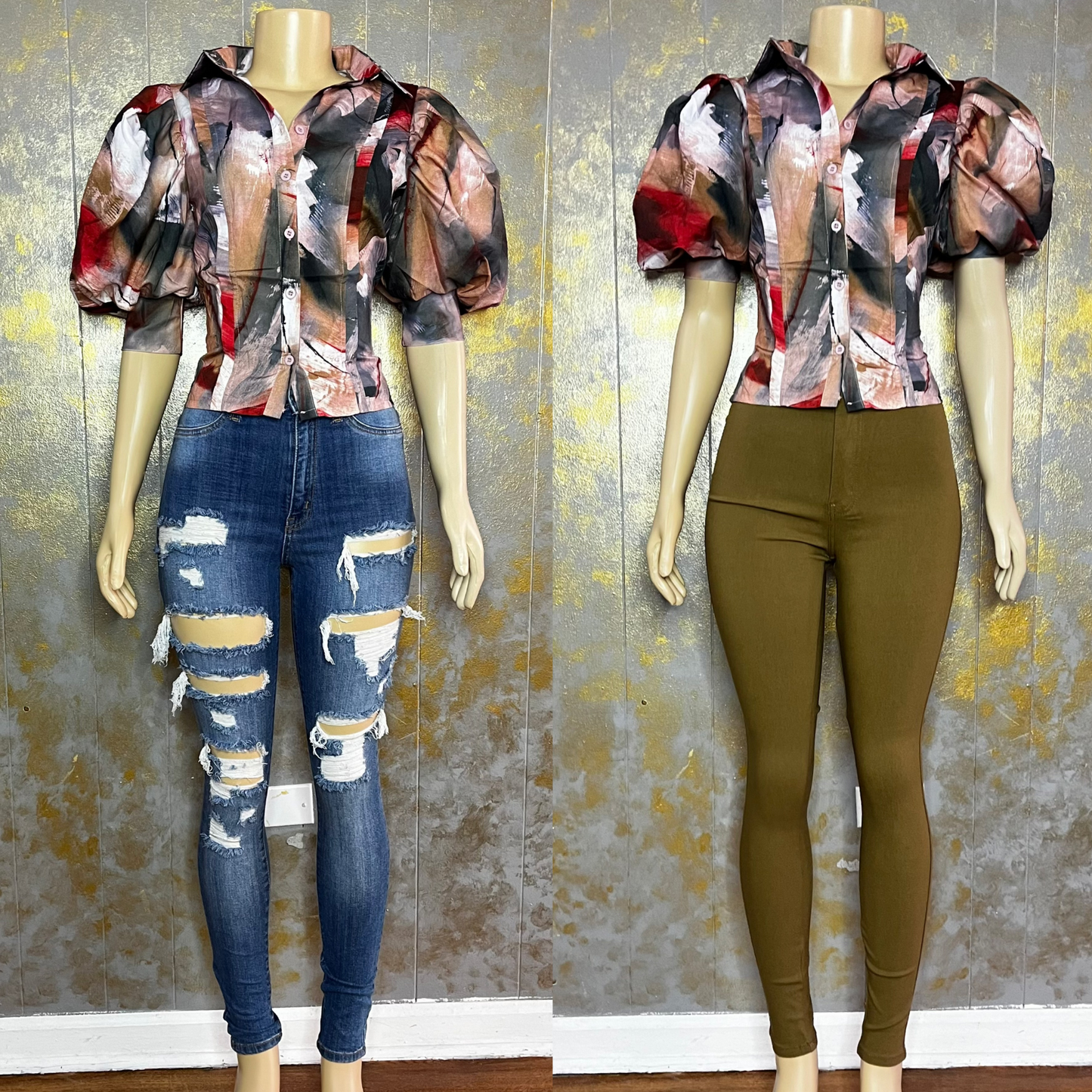 Marble Puff Blouse