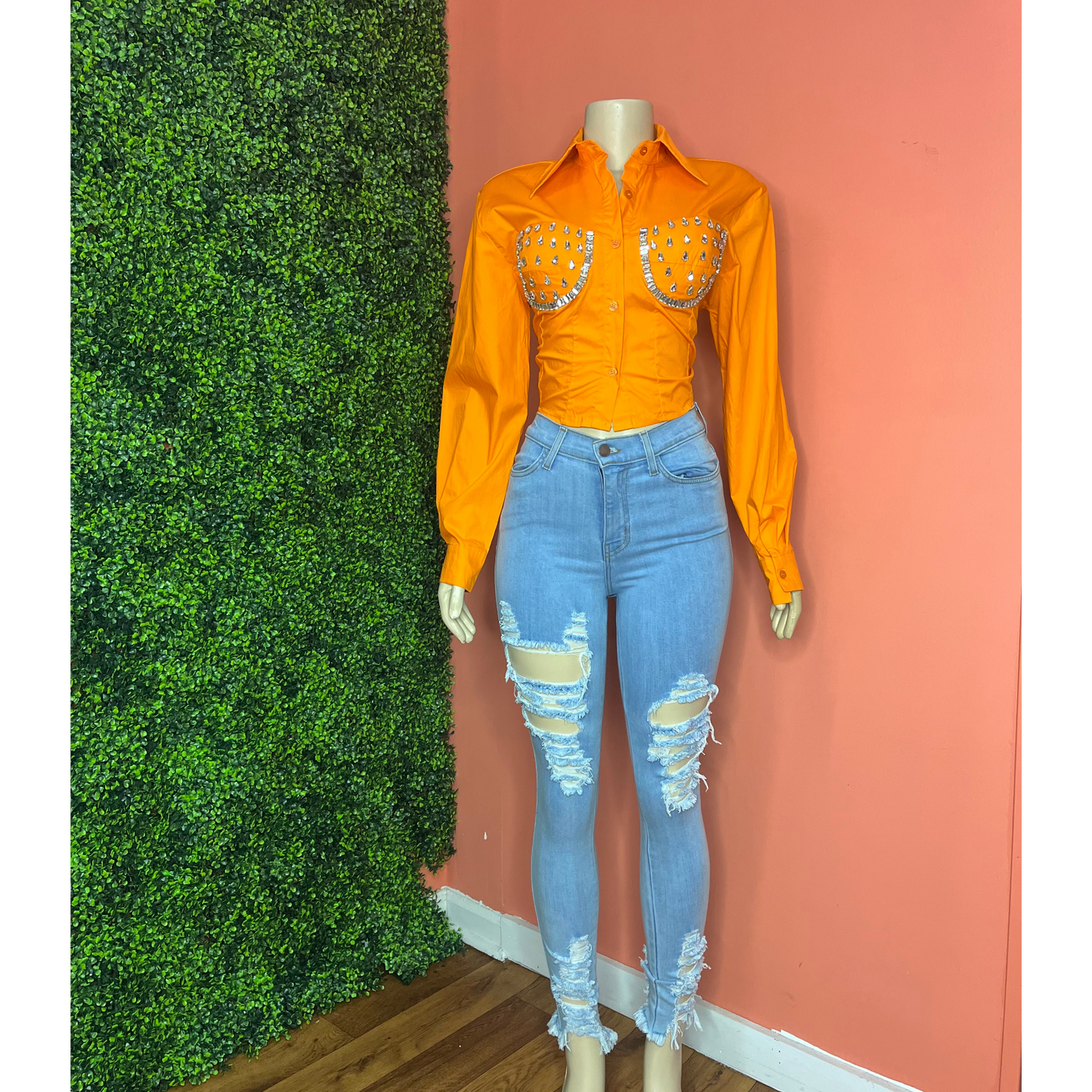 Mel Crystal Blouse- Orange