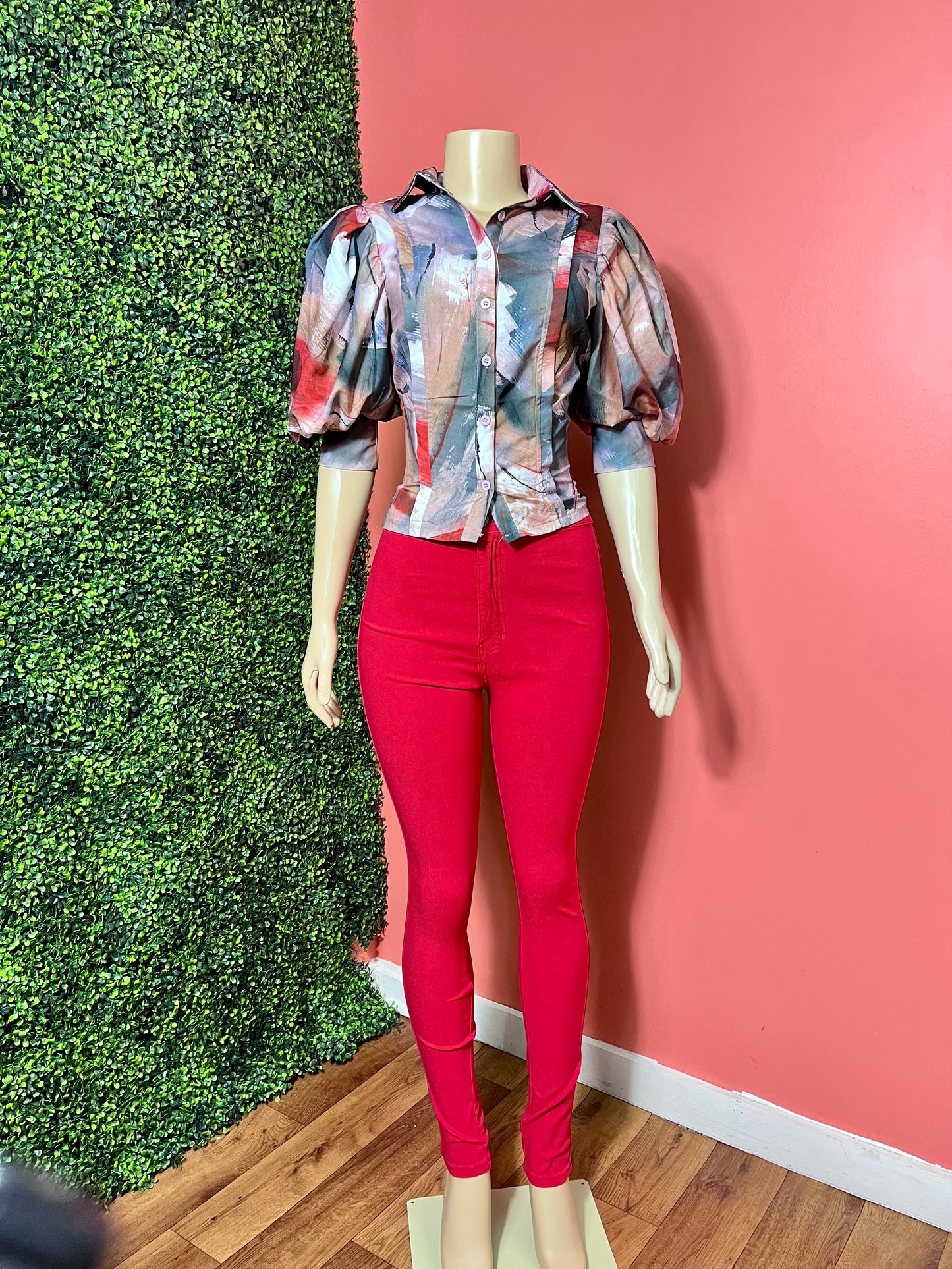 High Waist Bae Pants- Red