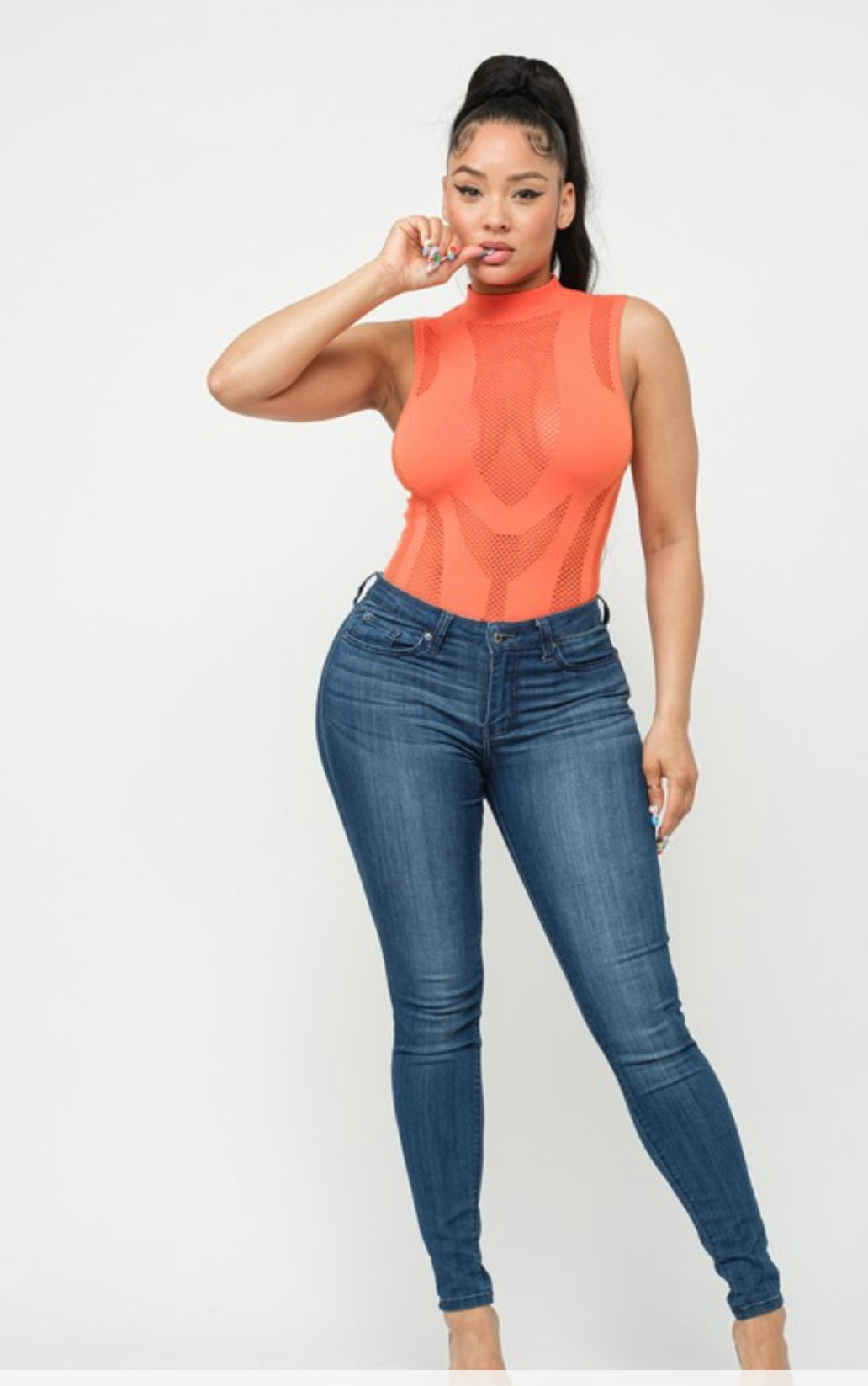 Netted Bodysuit- Orange