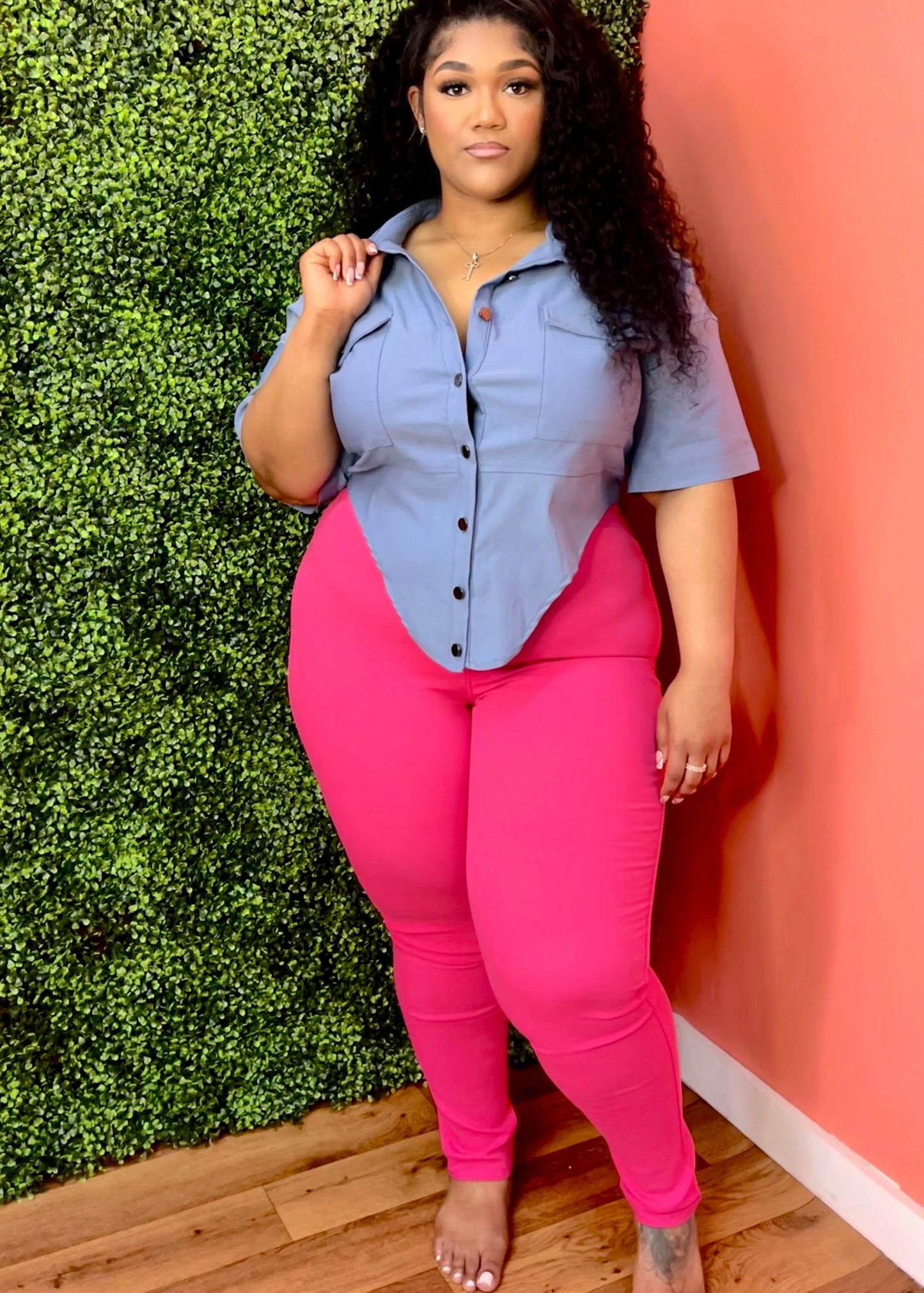 High Waist Bae Pants- Hot Pink
