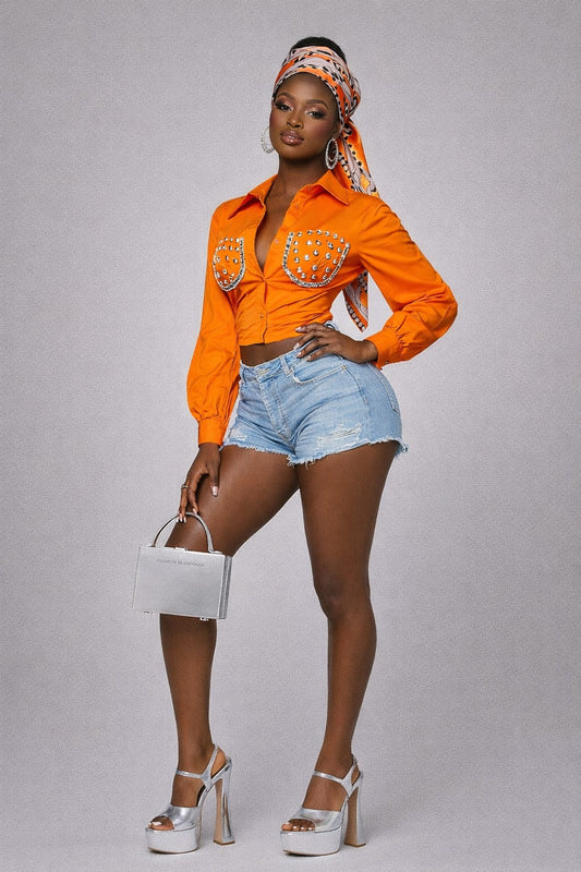 Mel Crystal Blouse- Orange