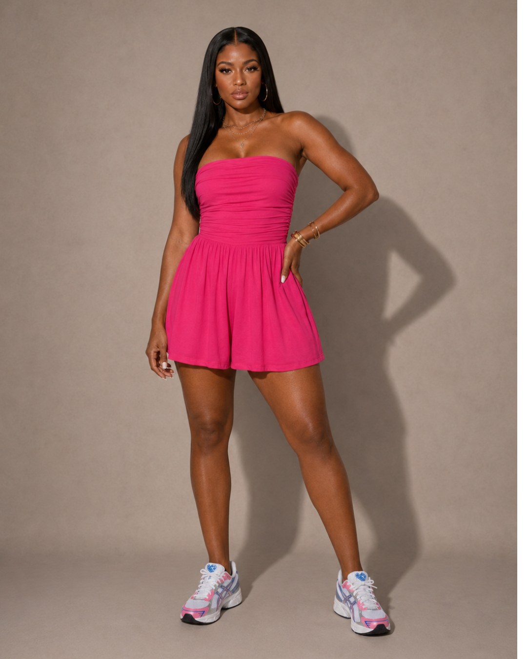 Rhea Basic Romper- Hot Pink