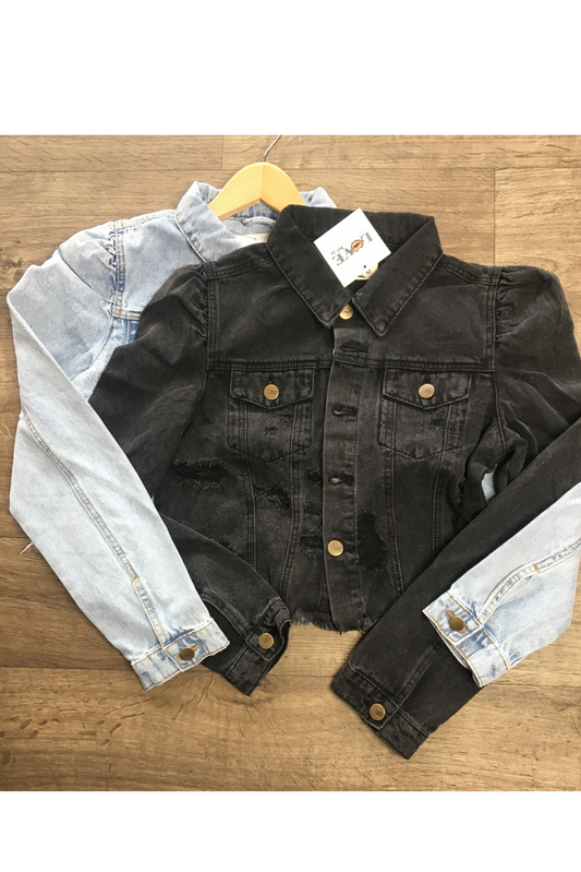 Denim Puffer Distressed Jacket