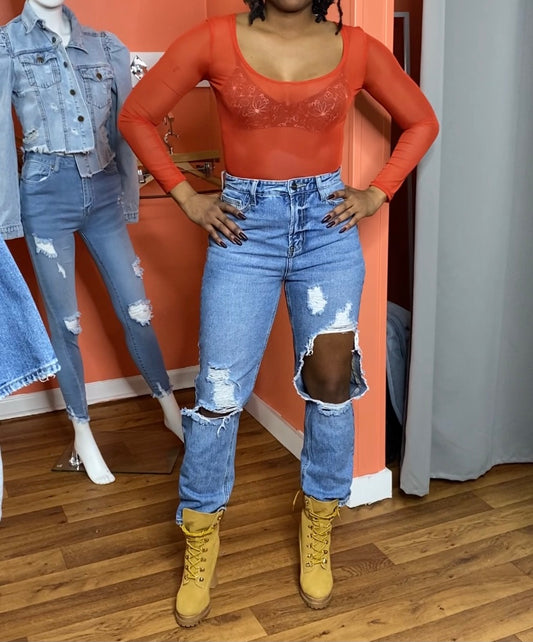 Curvy Mesha Blouse- Tomato Red